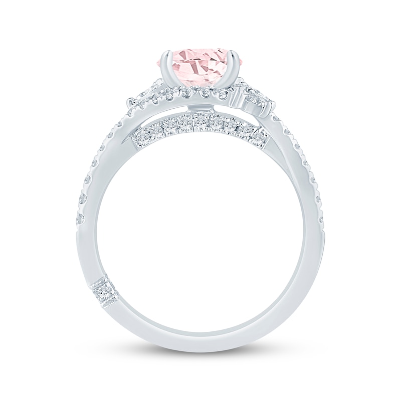 Monique Lhuillier Bliss Round-Cut Peach-Pink & White Lab-Grown Diamond Engagement Ring 1-1/2 ct tw 18K White Gold