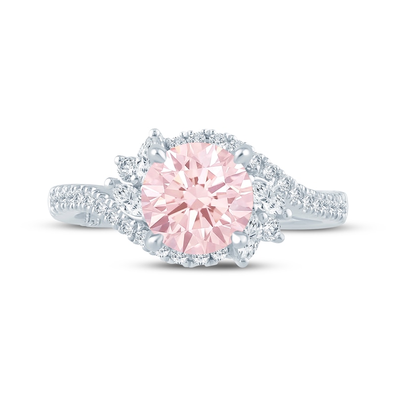 Monique Lhuillier Bliss Round-Cut Peach-Pink & White Lab-Grown Diamond Engagement Ring 1-1/2 ct tw 18K White Gold