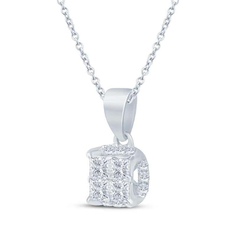 Main Image 2 of Princess-Cut Diamond Quad Halo Necklace 1/4 ct tw 10K White Gold 18&quot;