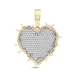 Men's Diamond Heart Barbed Wire Charm 1-1/4 ct tw 10K Yellow Gold