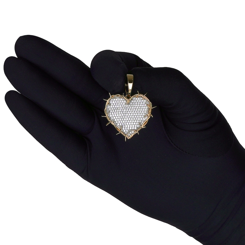 Men's Diamond Heart Barbed Wire Charm 1-1/4 ct tw 10K Yellow Gold