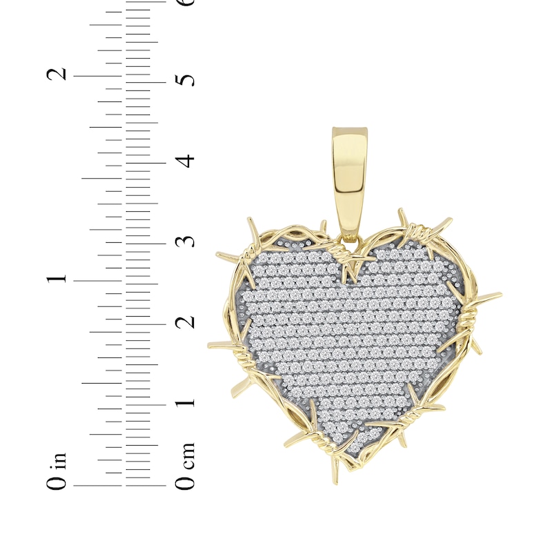 Men's Diamond Heart Barbed Wire Charm 1-1/4 ct tw 10K Yellow Gold