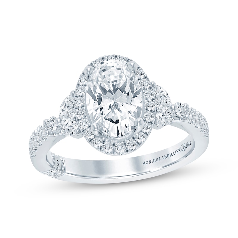 Main Image 1 of Monique Lhuillier Bliss Oval-Cut Lab-Grown Diamond Halo Engagement Ring 2 ct tw 18K White Gold