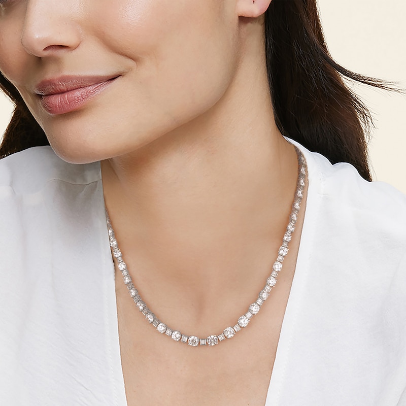 Main Image 3 of Lab-Grown Diamonds by KAY Baguette & Round-Cut Riviera Necklace 20-3/4 ct tw 14K White Gold