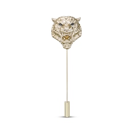 Men's Diamond Accent Tiger Lapel Stick Pin 14K Yellow Gold-Plated Sterling Silver