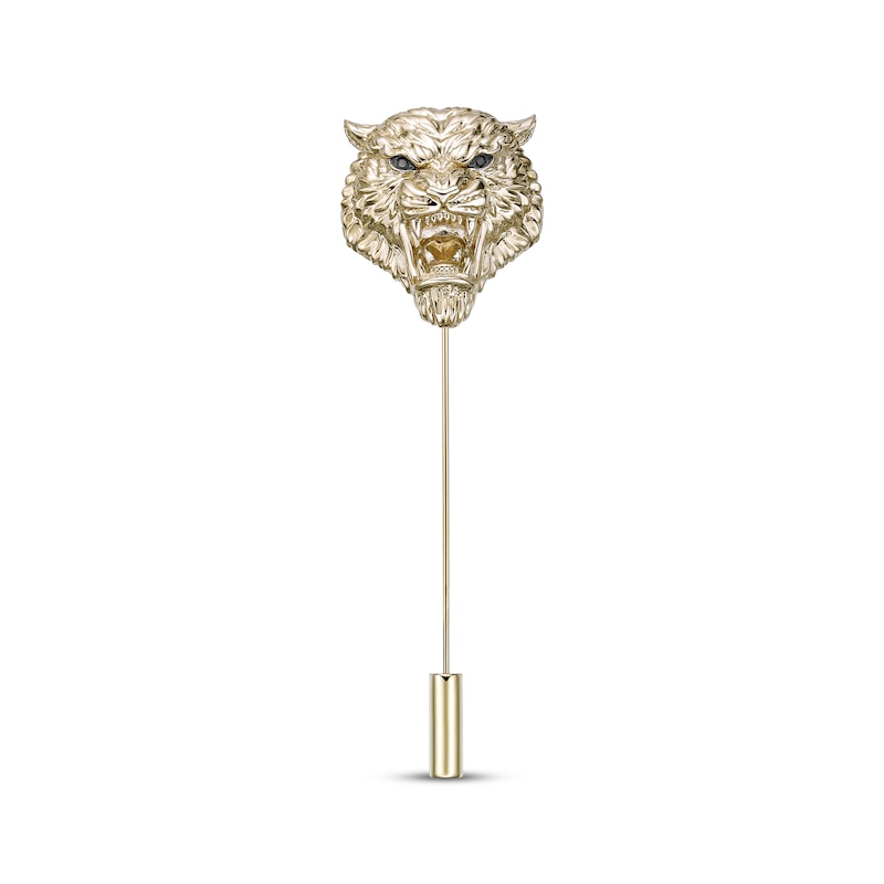 Main Image 1 of Men's Diamond Accent Tiger Lapel Stick Pin 14K Yellow Gold-Plated Sterling Silver