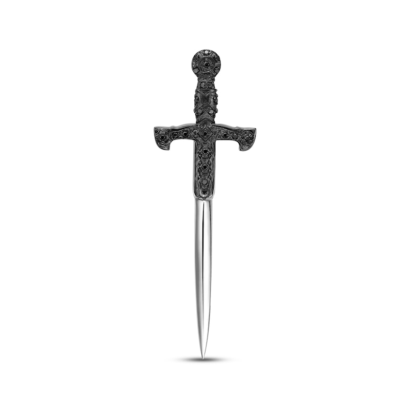 Main Image 1 of Men's Black Diamond Sword Brooch 1/10 ct tw Sterling Silver