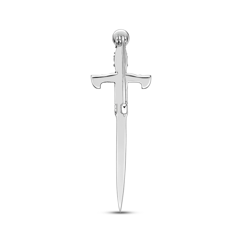 Main Image 2 of Men's Black Diamond Sword Brooch 1/10 ct tw Sterling Silver