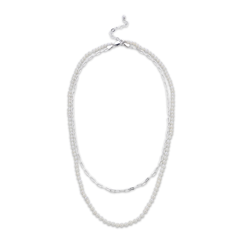 Main Image 2 of Cultured Pearl Strand & Layered Paperclip Chain Necklace Sterling Silver 18&quot;