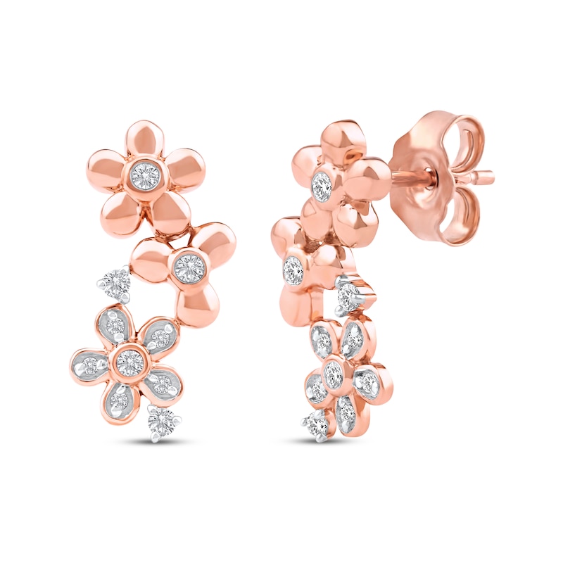 Main Image 1 of Diamond Flower Trio Earrings 1/8 ct tw 10K Rose Gold