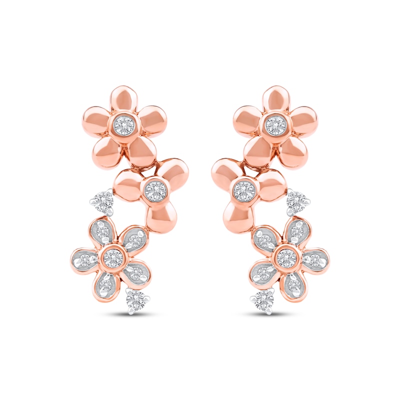 Main Image 2 of Diamond Flower Trio Earrings 1/8 ct tw 10K Rose Gold