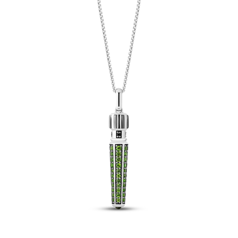 Main Image 1 of Star Wars Jedi Master Lightsaber Green Tourmaline, Chrome Diopside & Black Diamond Accent Necklace Sterling Silver 18&quot;