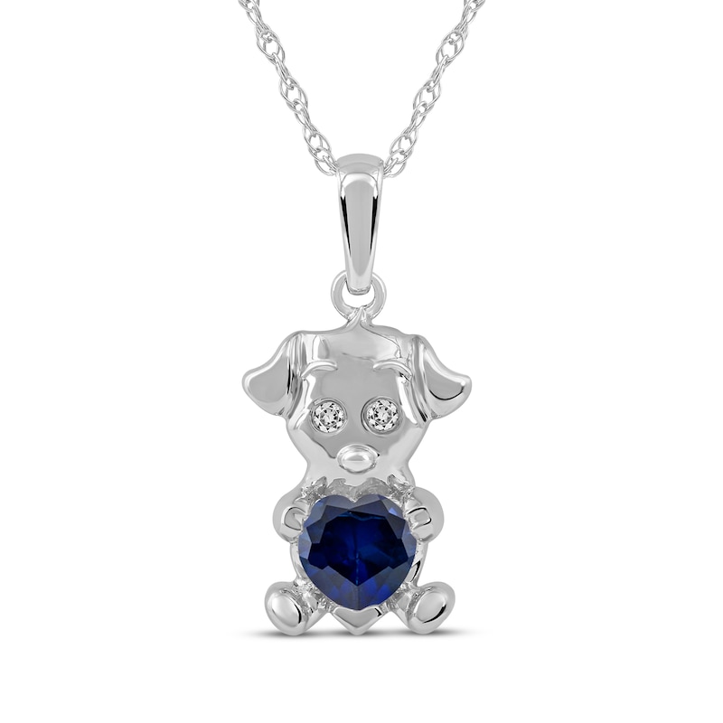 Main Image 1 of Heart-Shaped Blue Lab-Created Sapphire & White Lab-Created Sapphire Puppy Necklace Sterling Silver 18&quot;