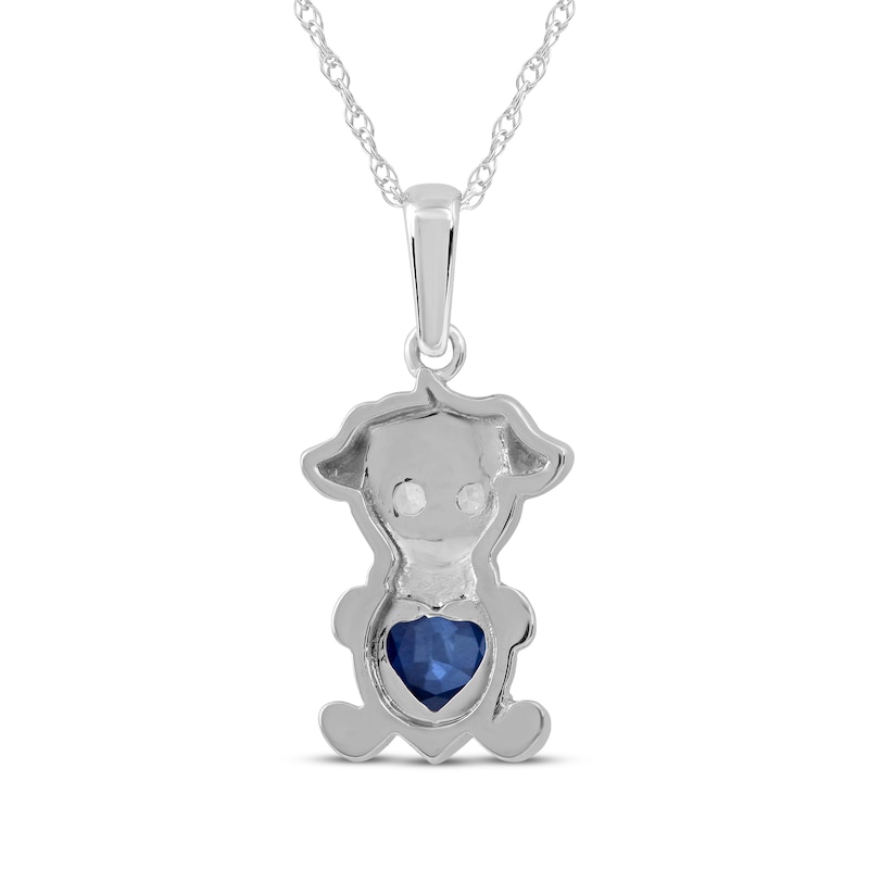 Main Image 3 of Heart-Shaped Blue Lab-Created Sapphire & White Lab-Created Sapphire Puppy Necklace Sterling Silver 18&quot;