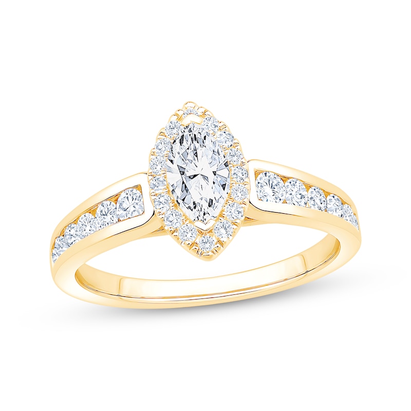 Main Image 1 of Now + Forever Marquise-Cut Diamond Halo Engagement Ring 1 ct tw 14K Yellow Gold