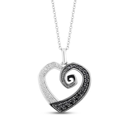 Disney Treasures The Nightmare Before Christmas Black & White Diamond Heart Necklace 1/5 ct tw Sterling Silver 17&quot;