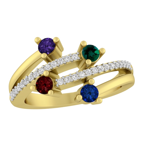 Birthstone and Lab-Created White Sapphire Family & Mother's Ring (4 Stones)