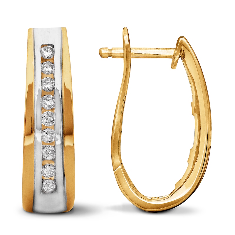 Main Image 1 of Diamond Hoop Earrings 1/4 ct tw 14K Yellow Gold