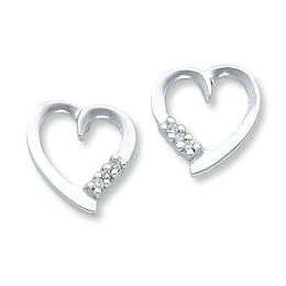 Diamond Heart Earrings Sterling Silver