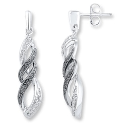 Diamond Dangle Earrings 1/6 ct tw Black & White Sterling Silver