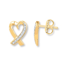 Heart Earrings Diamond Accents 10K Yellow Gold