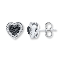 Black & White Diamond Heart Earrings 1/4 ct tw Sterling Silver