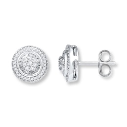 Diamond Earrings 1/2 ct tw Round & Baguette 10K White Gold