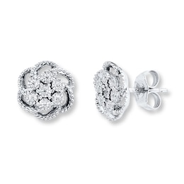 Diamond Flower Earrings 1/10 ct tw Round-cut Sterling Silver