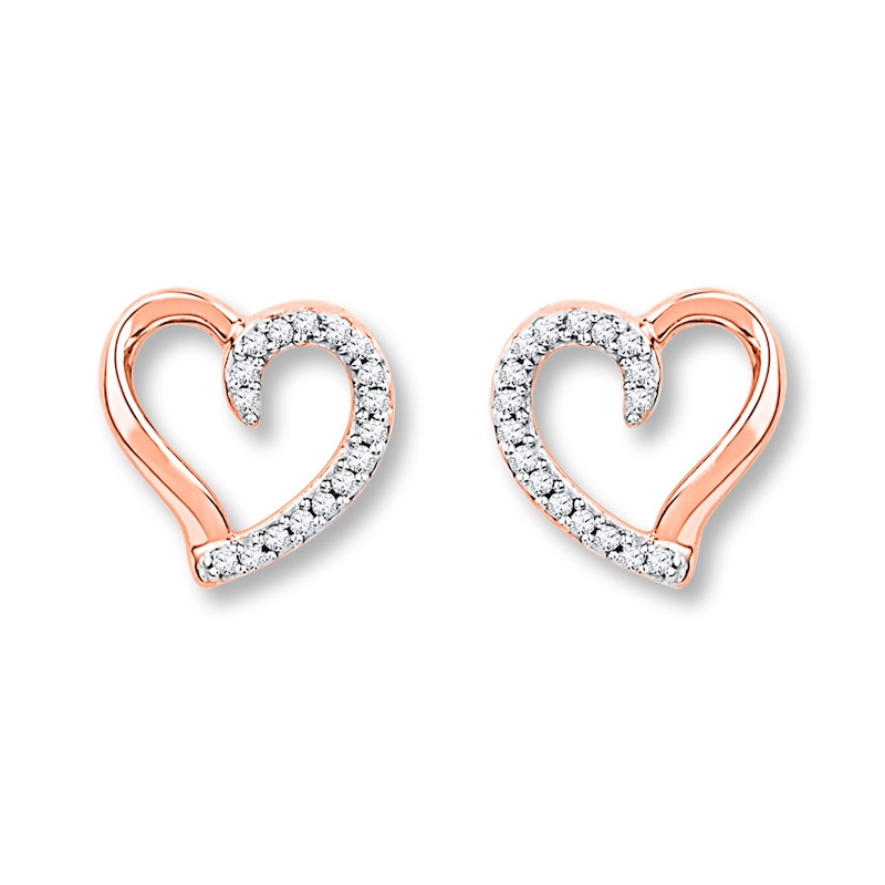 Main Image 1 of Diamond Heart Earrings 1/10 ct tw Round-cut 10K Rose Gold