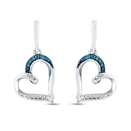Diamond Heart Earrings 1/15 ct tw Blue/White Sterling Silver