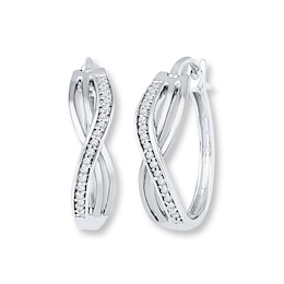 Diamond Hoop Earrings 1/10 ct tw Round-cut Sterling Silver