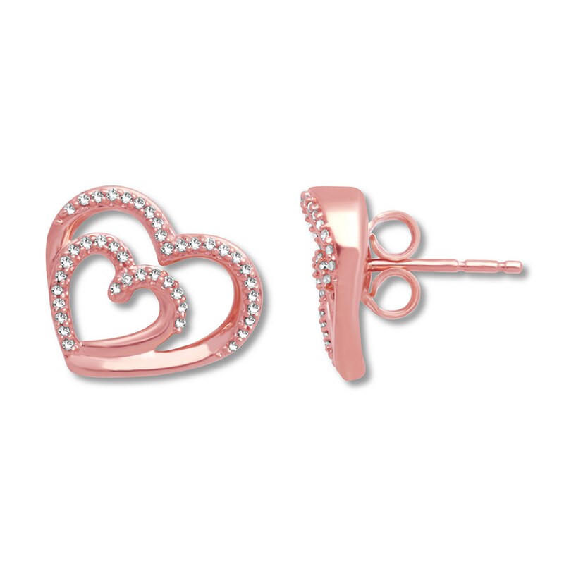 Diamond Heart Earrings 1 6 Ct Tw Round Cut 10k Rose Gold Kay