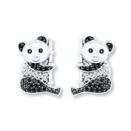 Panda Earrings 1/6 ct tw Diamonds Sterling Silver