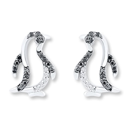 Penguin Earrings 1/8 ct tw Diamonds Sterling Silver