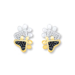 Paw Print Earrings 1/10 ct tw Diamonds Sterling Silver & 10K Yellow Gold