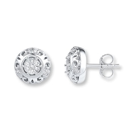 Floral Earrings Diamond Accents Sterling Silver