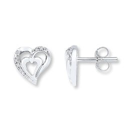 Heart Earrings Diamond Accents Sterling Silver