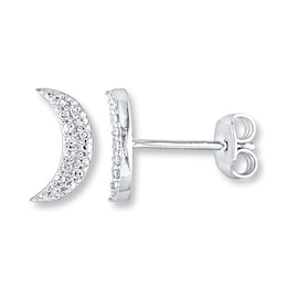 Crescent Moon Earrings 1/10 ct tw Diamonds Sterling Silver