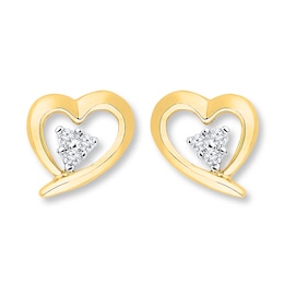 Heart Earrings 1/20 ct tw Diamonds 10K Yellow Gold