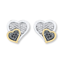 Heart Earrings 1/10 ct tw Diamonds Sterling Silver & 10K Yellow Gold