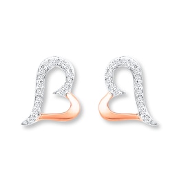 Heart Earrings 1/10 cttw Diamonds Sterling Silver & 10K Rose Gold