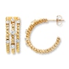 Thumbnail Image 1 of 10K Yellow Gold Beaded Hoop Earrings 3/4 ct tw Diamonds