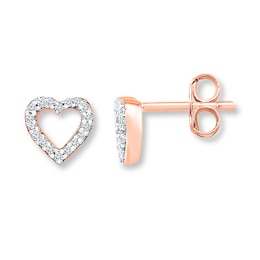 Diamond Heart Earrings 1/10 ct tw Round-cut 10K Rose Gold