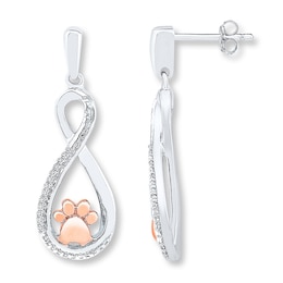 Paw Print Earrings 1/20 ct tw Sterling Silver & 10K Rose Gold