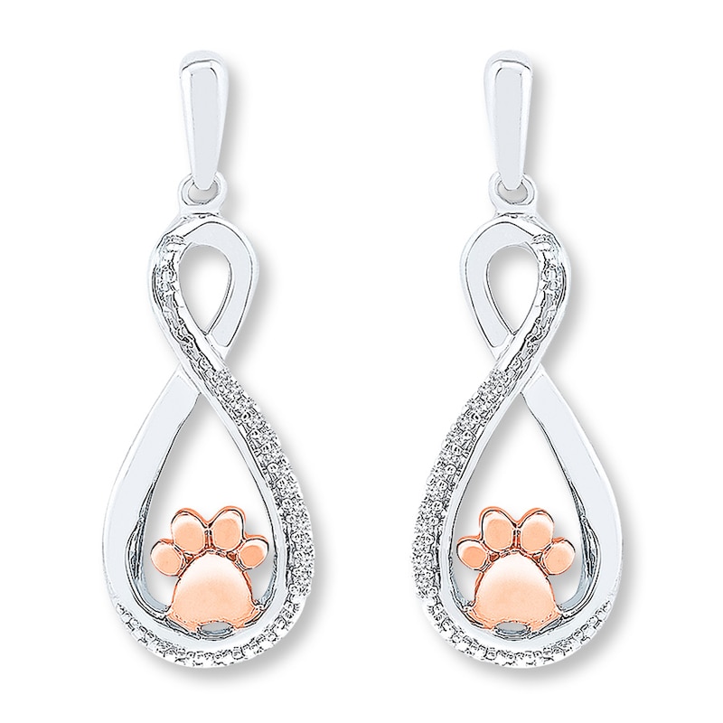 Main Image 2 of Paw Print Earrings 1/20 ct tw Sterling Silver & 10K Rose Gold