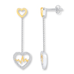 Diamond Heartbeat Earrings 1/6 ct tw Sterling Silver & 10K Yellow Gold