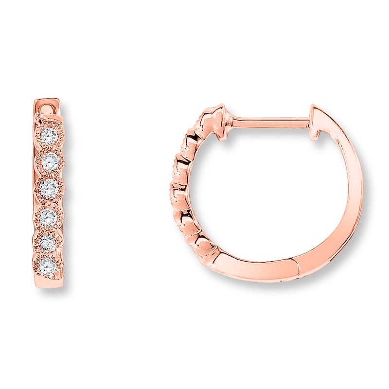 Main Image 1 of Diamond Hoop Earrings 1/8 ct tw Round-cut 10K Rose Gold