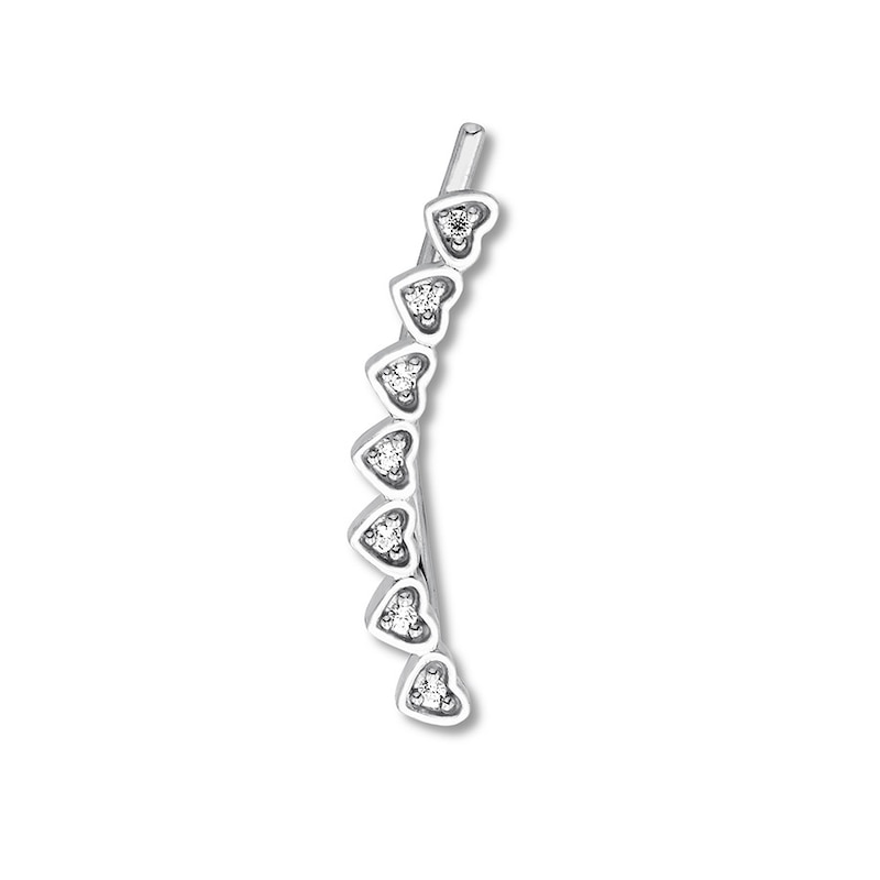 Heart Climber Single Earring Diamond Accents Sterling Silver