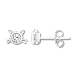 Diamond Solitaire Cat Earrings 1/4 ct tw Round 10K White Gold