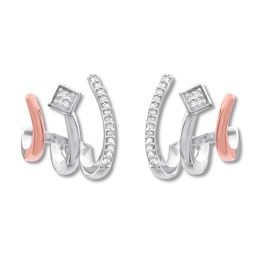 Diamond Huggie Earrings 1/15 ct tw Sterling Silver & 10K Rose Gold